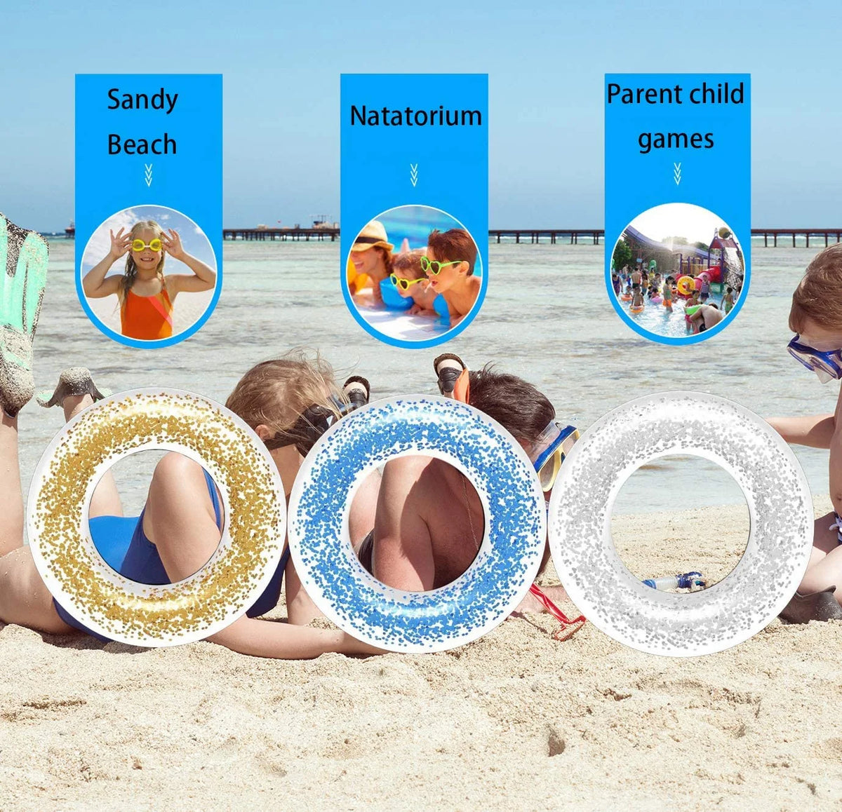 Clear Glitter Inflatable Swimming Ring Pool Float X850