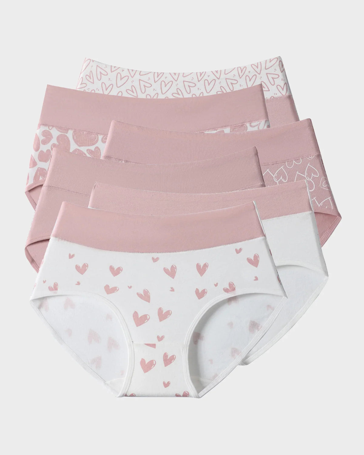 Cotton Heart Print High-Waist Panties 6 Pack O331
