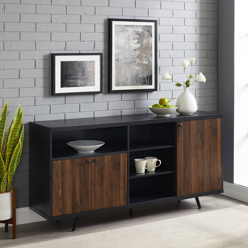 3 Door Two-Tone Sideboard Solid Black/Dark Walnut K20543