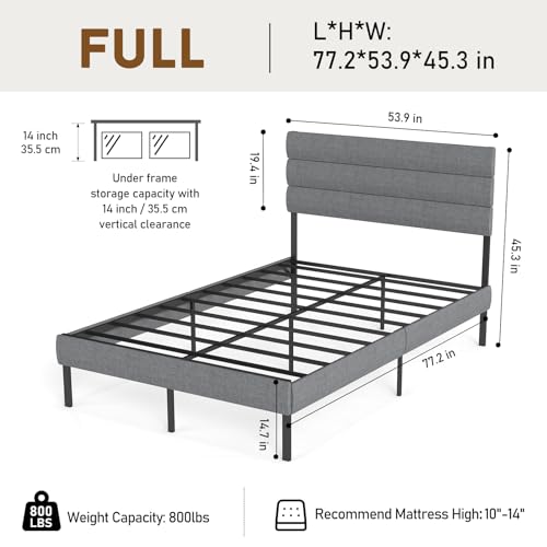 Grey Linen Upholstered Full Size Metal Platform Bed Frame V23470