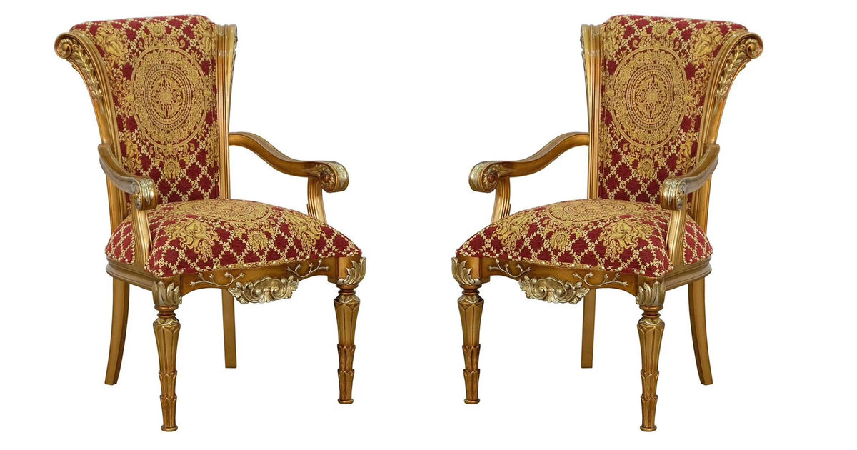 Antique Bronze & Red Arm Chair Set 2Pcs K96526