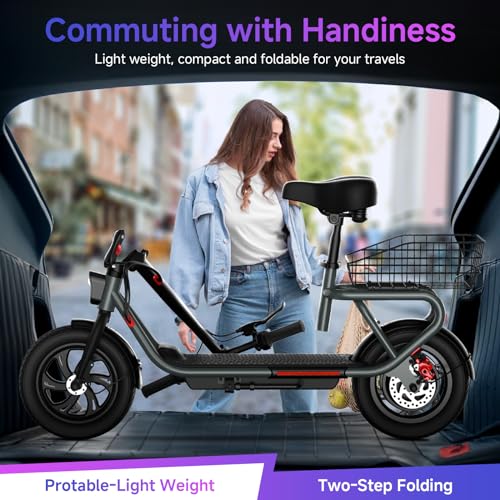 Electric Scooter with Seat, 12" Pneumatic Tire, Foldable V6831