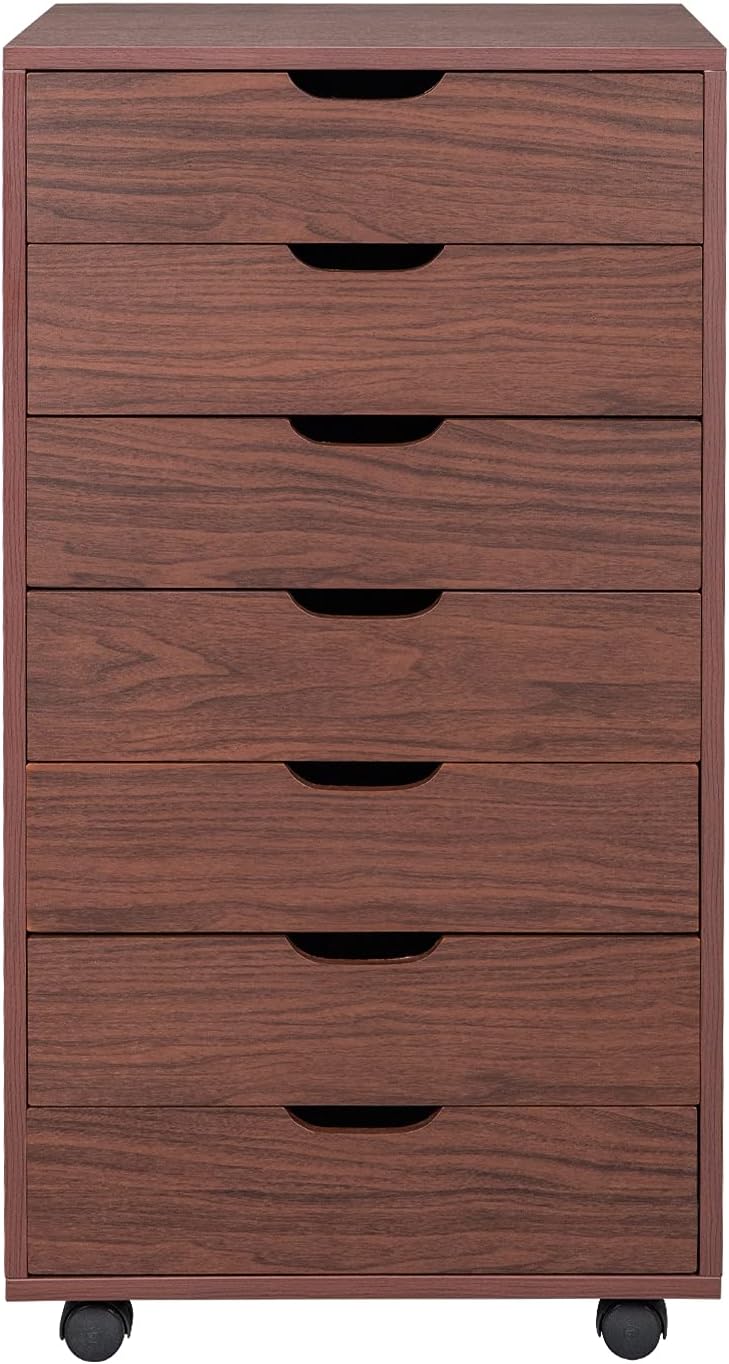 White 7 Drawer Wooden Chest Dresser with Wheels E999510