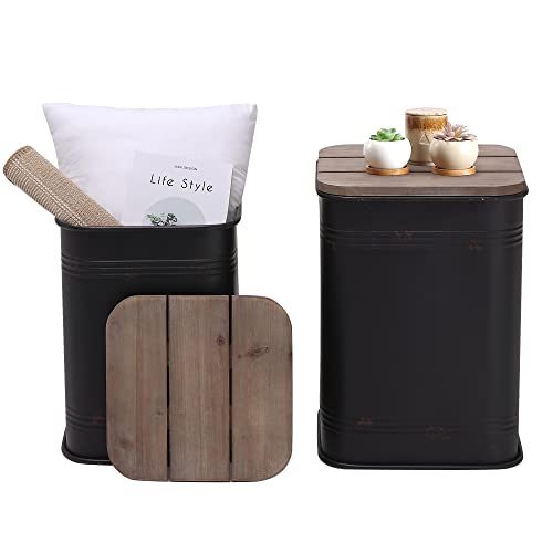 Galvanized Metal Storage Ottoman Side Table P18198
