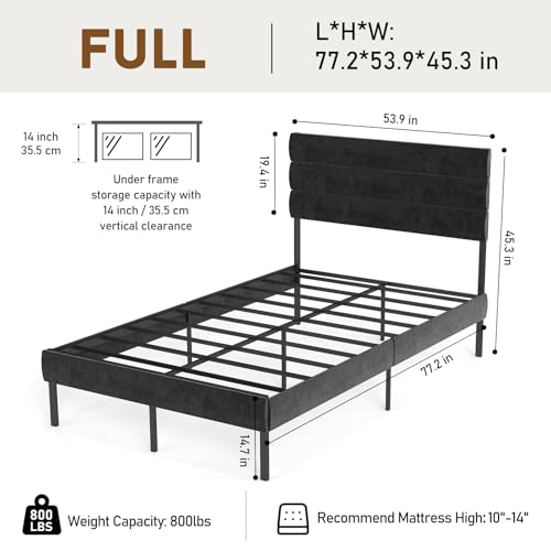 Grey Linen Upholstered Full Size Metal Platform Bed Frame V23470