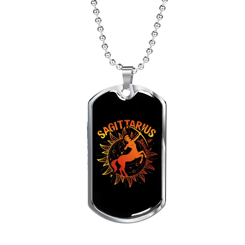 Zodiac Necklace Stainless Steel Dog Tag 24" Chain G798