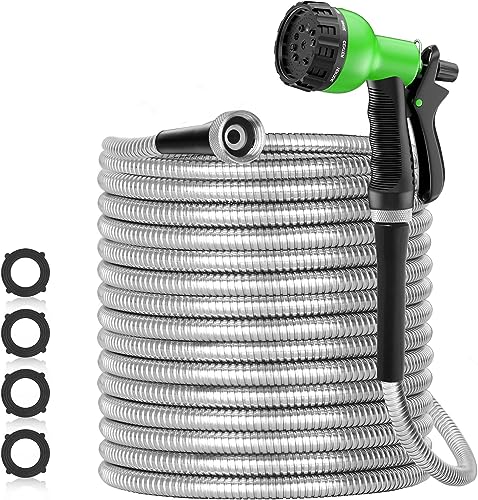 50ft 304 Stainless Steel Garden Hose with Nozzles U4876