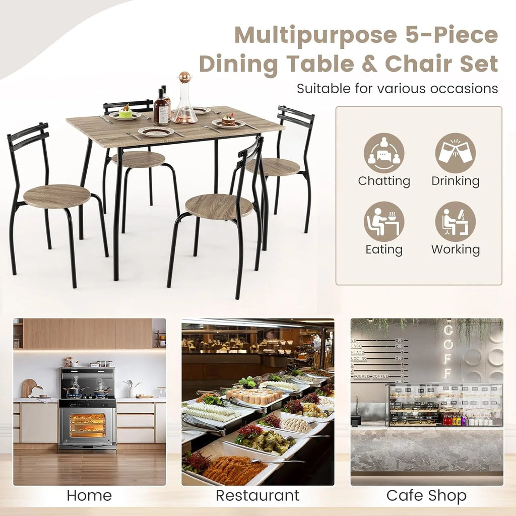 5-Piece Modern Dining Table Set with 4 Chairs G80631