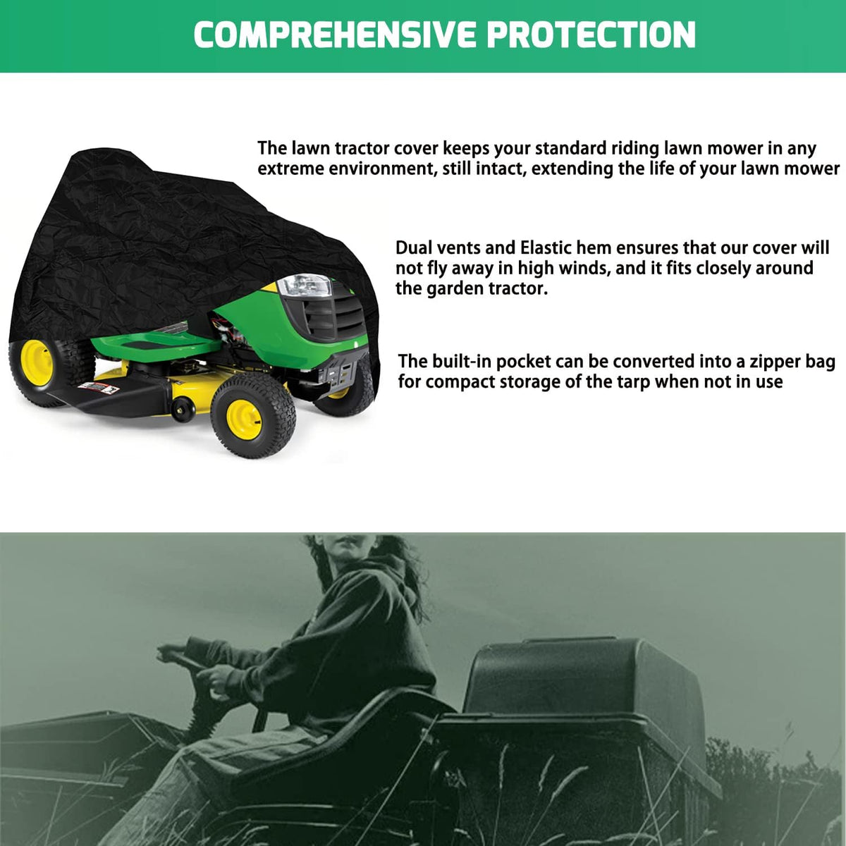 Standard Riding Lawn Mower Cover Waterproof Heavy Duty Pack of 2 L15791