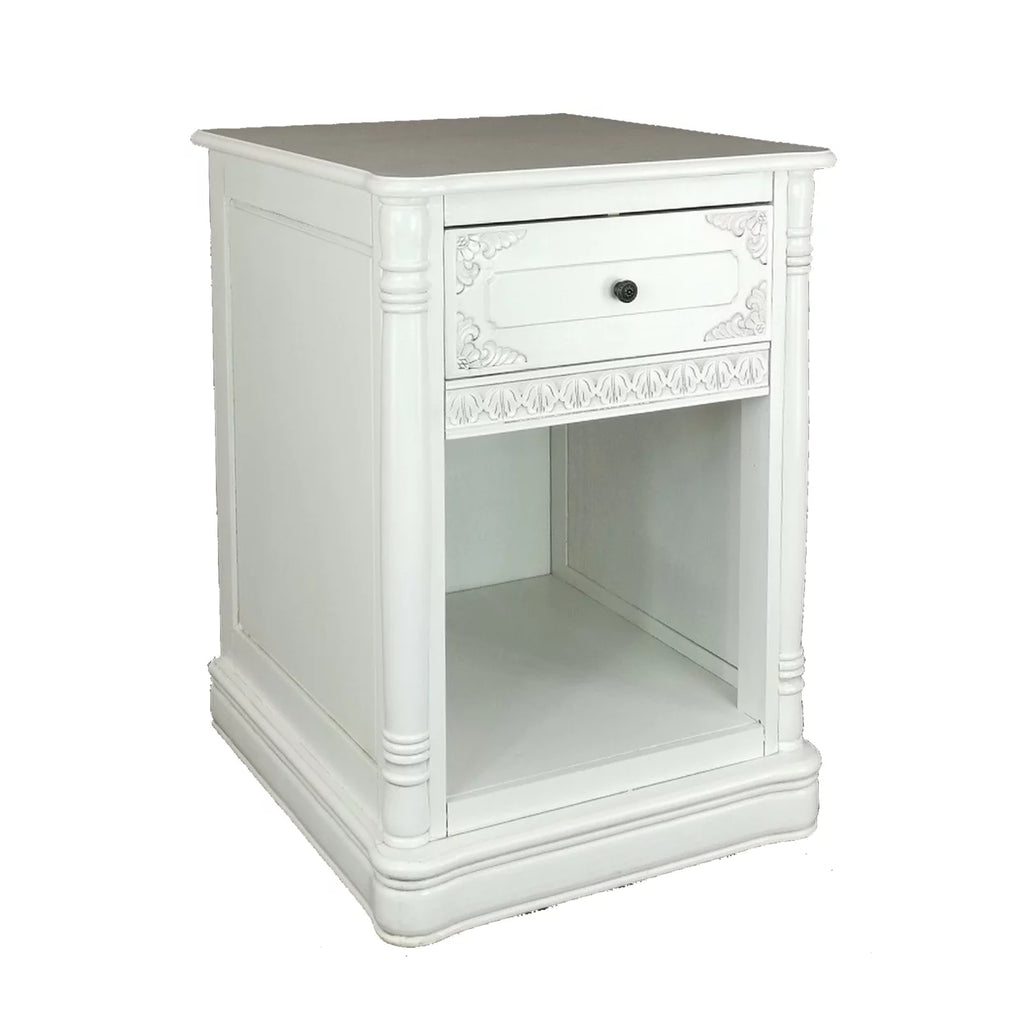 26 Inch White Wood Accent Chest with 1 Drawer I514