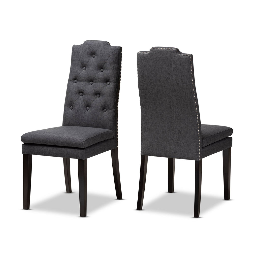 Charcoal Button Tufted Set of 2 Wood Dining Chair M11079
