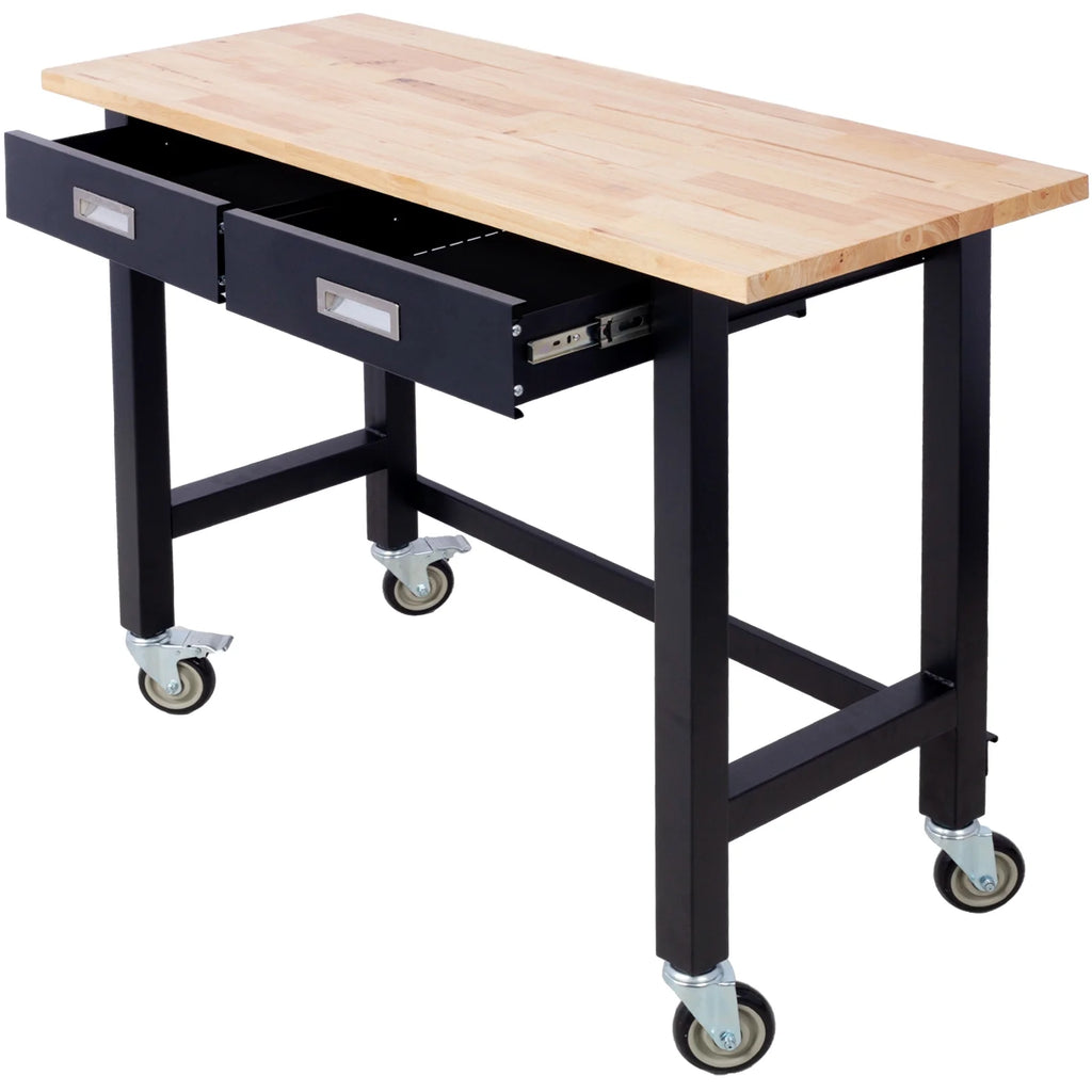 48in Adjustable Bamboo Wood Workbench with Drawer Storage W55442