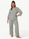 Women's Knit Notch Collar Top and Pants Pajama Set, 2-Piece F575085