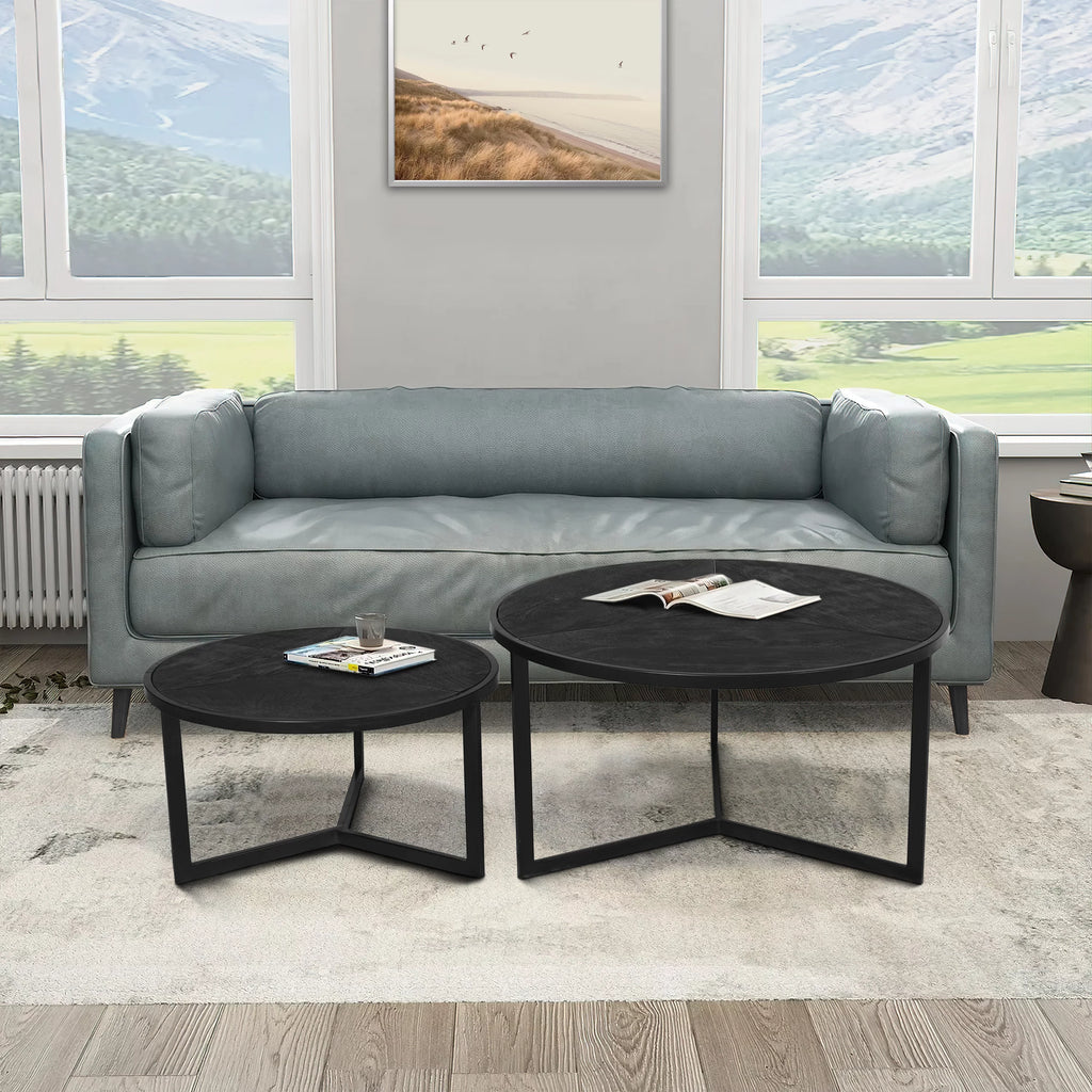 Round Nesting Coffee Table Set Of 2 Mango Wood H949399