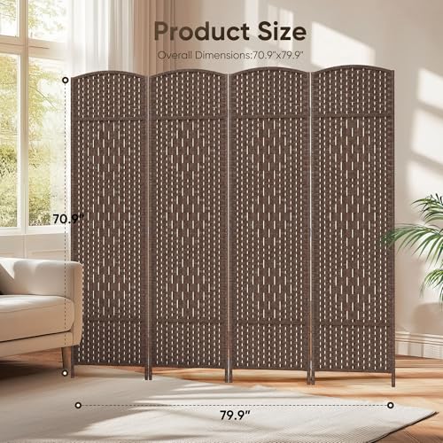 4 Panel 6 ft. Tall Grey Rattan Room Divider B318
