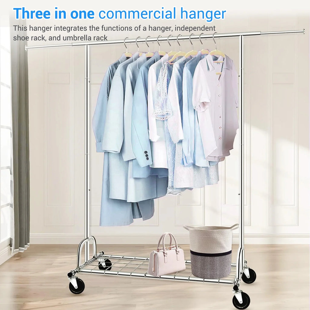 Heavy Duty Metal Clothes Rack with Wheels & Shelves B41245