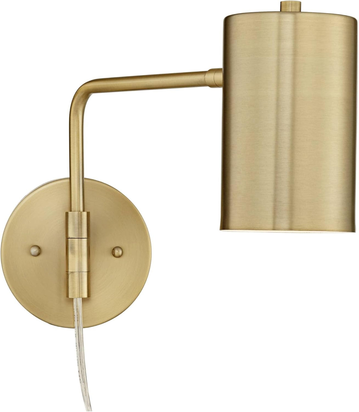 Swing Arm Wall Lamps Set of 2 Brushed Brass Metal Plug-in Light Fixture Cylinder Shade V17335