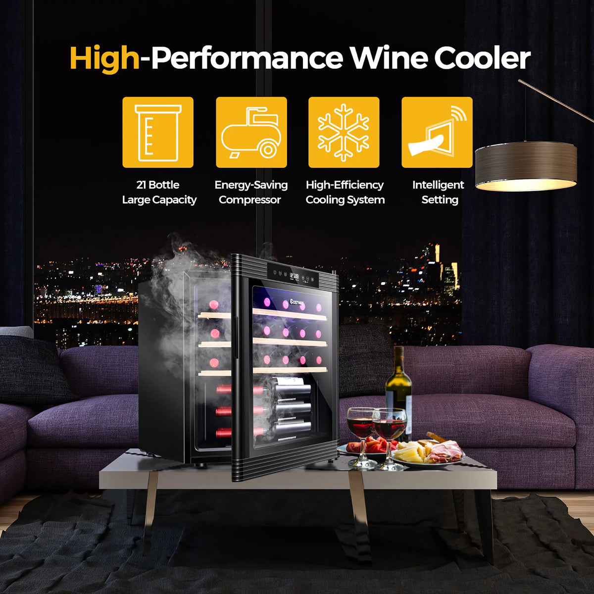 21 Bottle Compressor Wine Cooler Refrigerator Black P378231