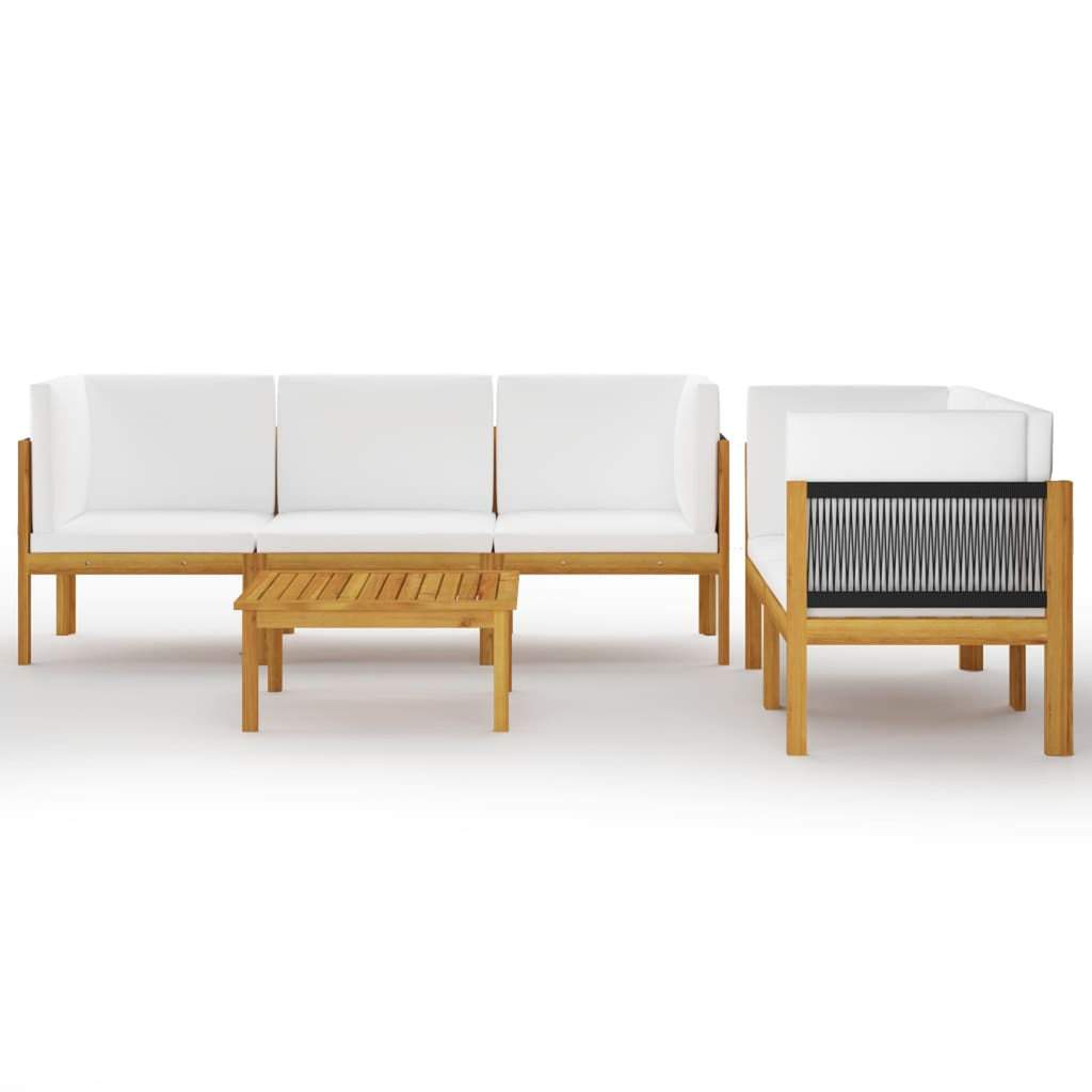 6 Piece Acacia Wood Patio Lounge Set with Cream White Cushion N572