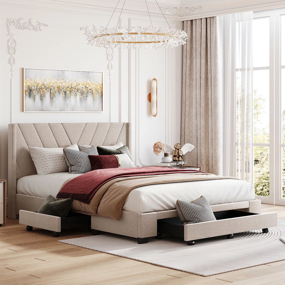 Beige Queen Size Upholstered Storage Bed Frame N749176