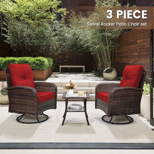 3 Piece Rattan Wicker Bistro Set with Glass Top Table R695