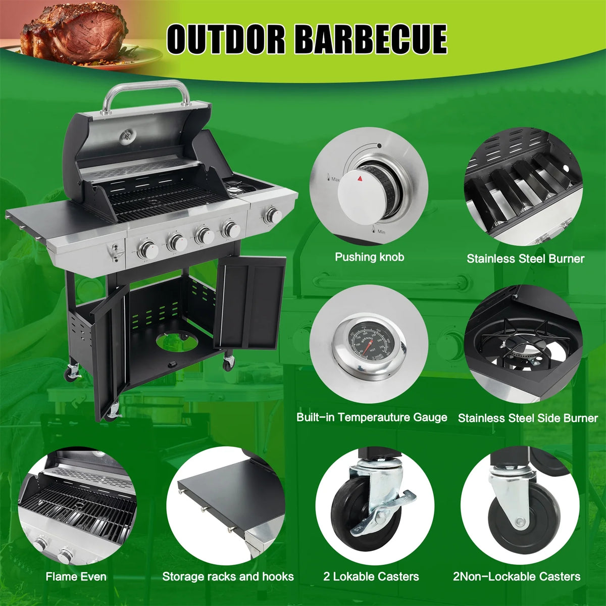 4-Burner Propane Gas Grill Stainless Steel U932