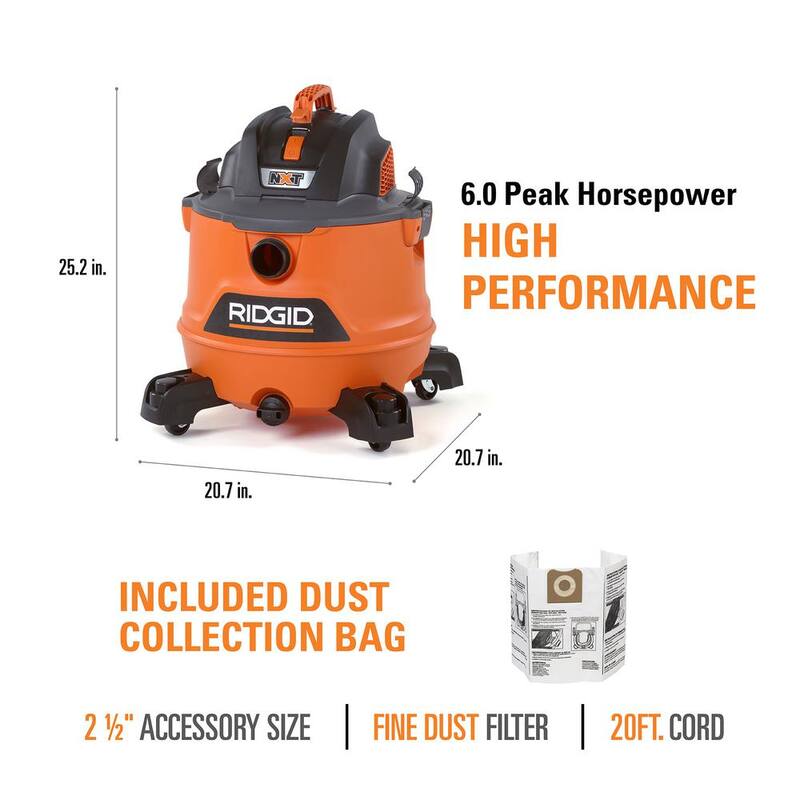 14 Gallon 6.0 Peak HP Wet/Dry Shop Vacuum with Filter and Hose S1609