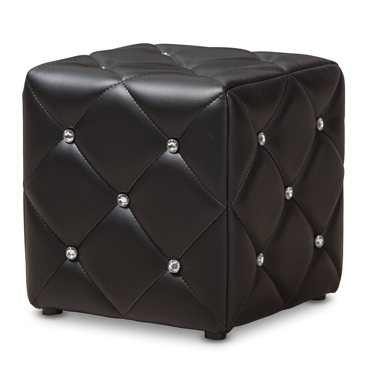 Black Faux Leather Upholstered Ottoman I741