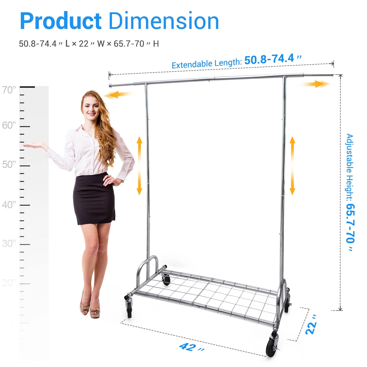 Heavy Duty Metal Clothes Rack with Wheels & Shelves B41245