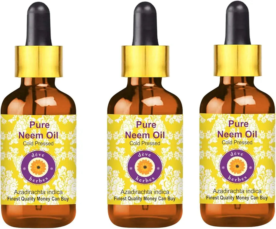 Pure Neem Oil with Glass Dropper Cold Pressed Pack of Three 10 oz O4333