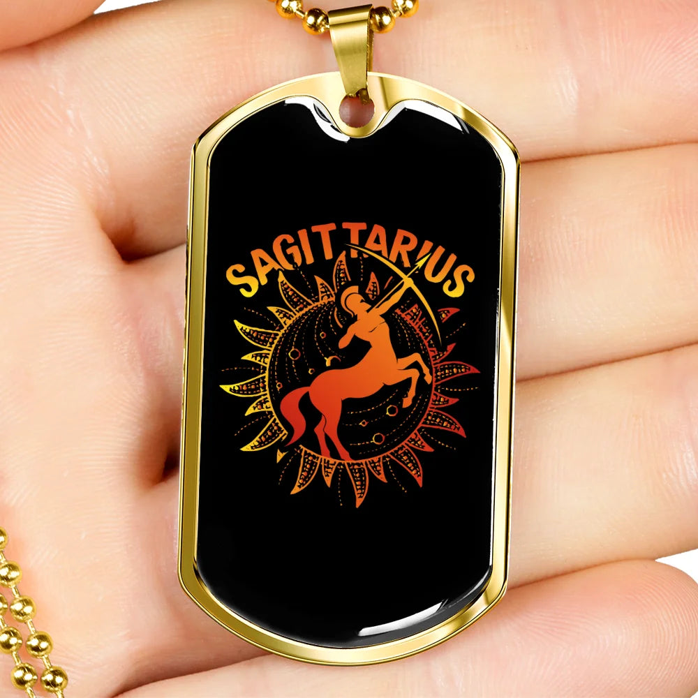 Zodiac Necklace Stainless Steel Dog Tag 24" Chain G798