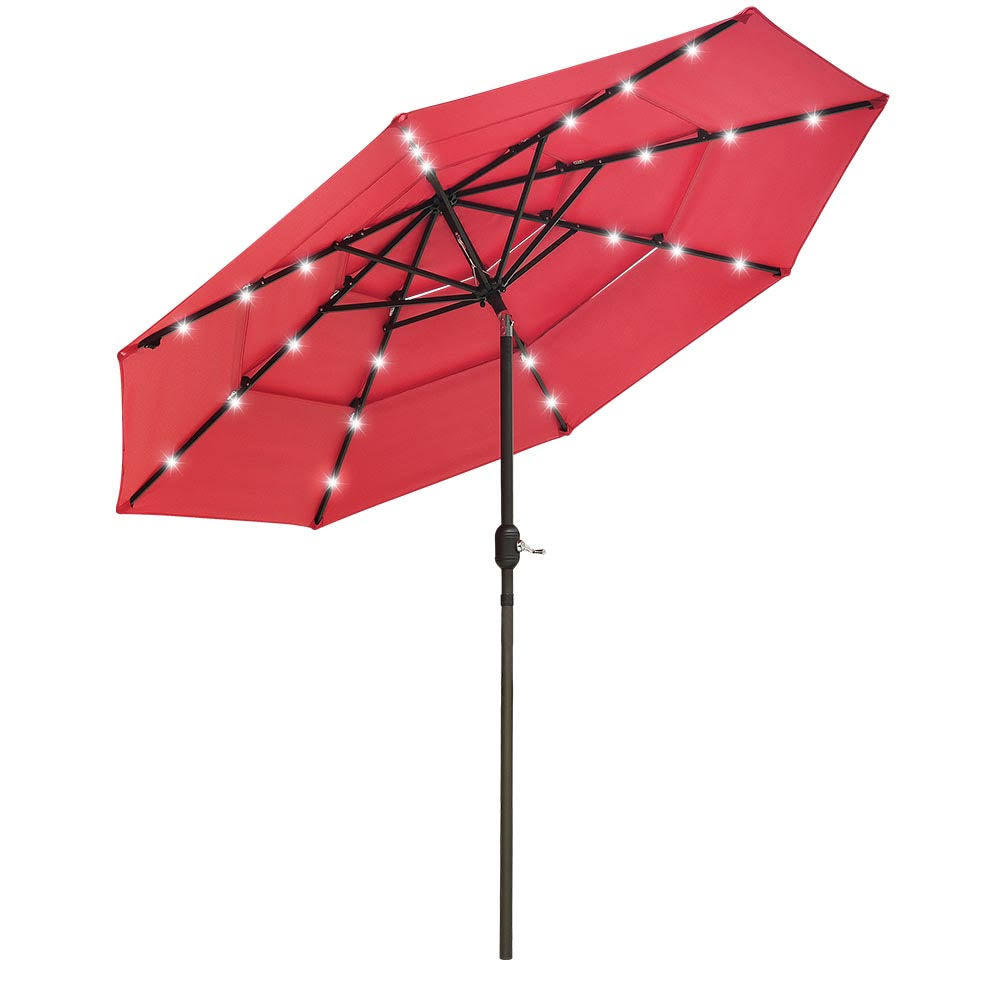 Flame Scarlet 9ft Prelit 3-Tiered Patio Umbrella with Lights P7387