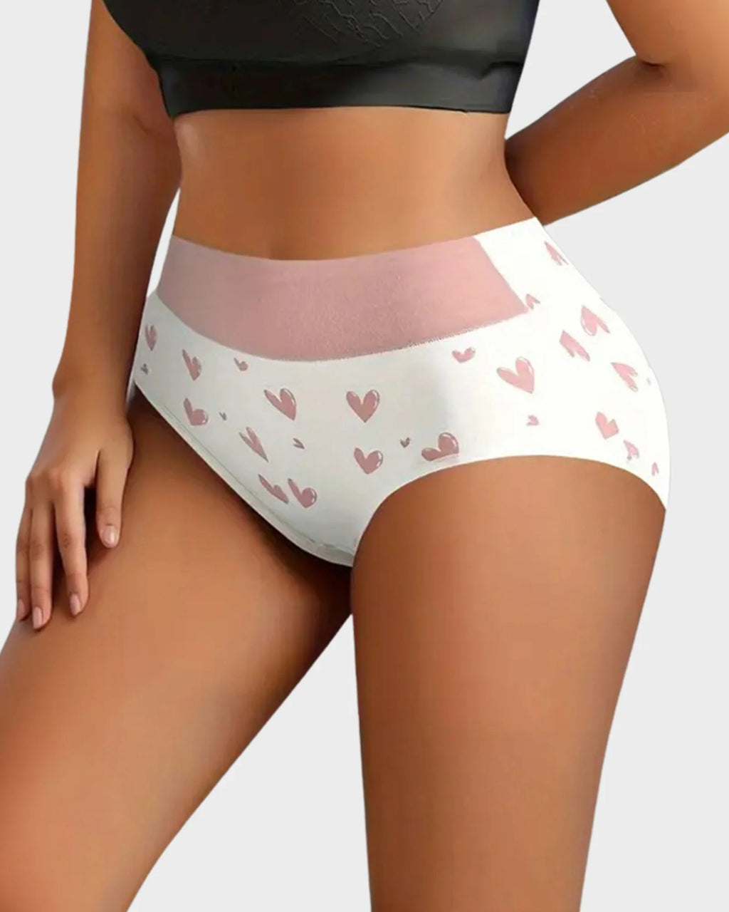 Cotton Heart Print High-Waist Panties 6 Pack O331