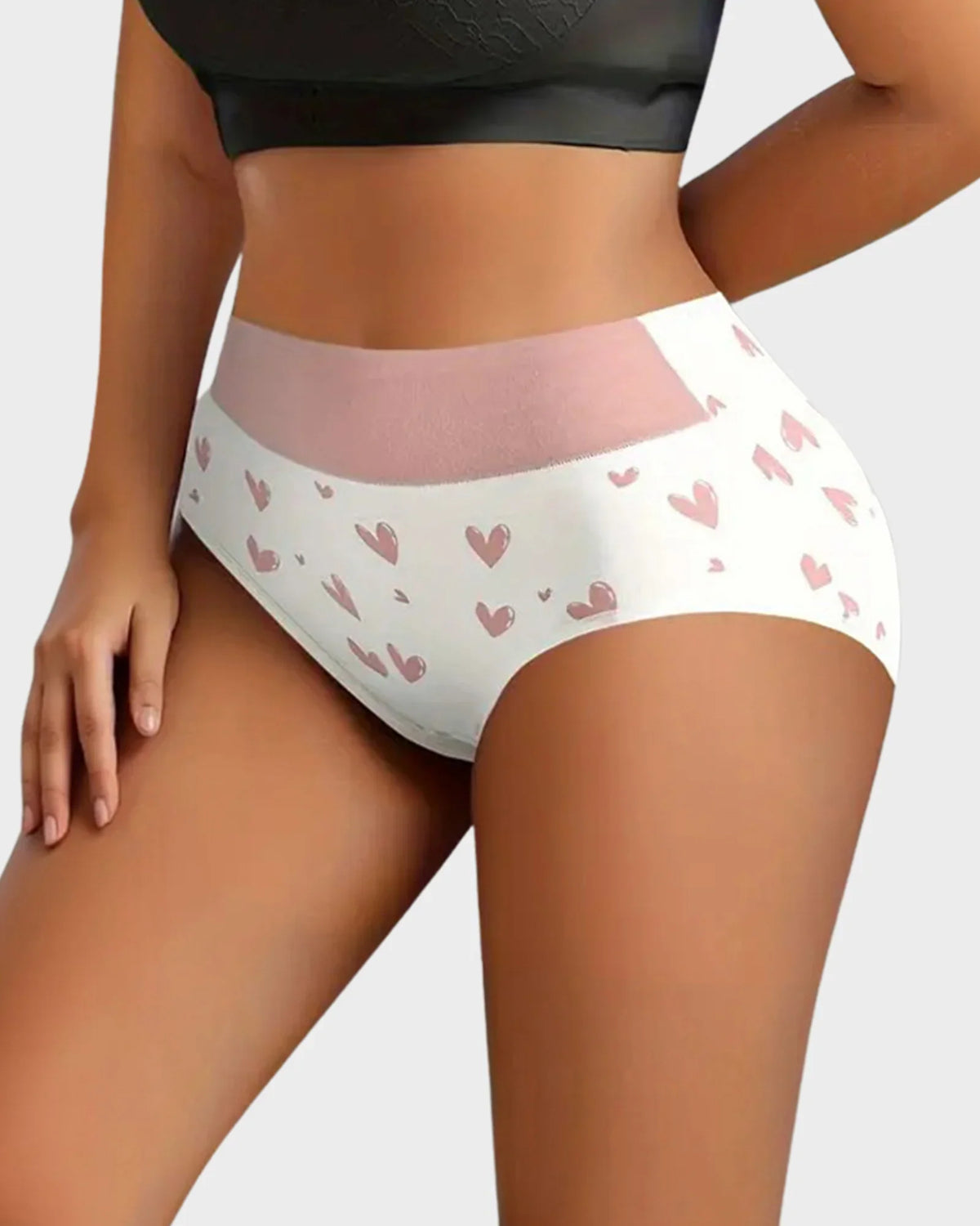 Cotton Heart Print High-Waist Panties 6 Pack O331