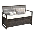 70 Gallon PE Rattan Storage Bench Deck Box with Cushions V1450