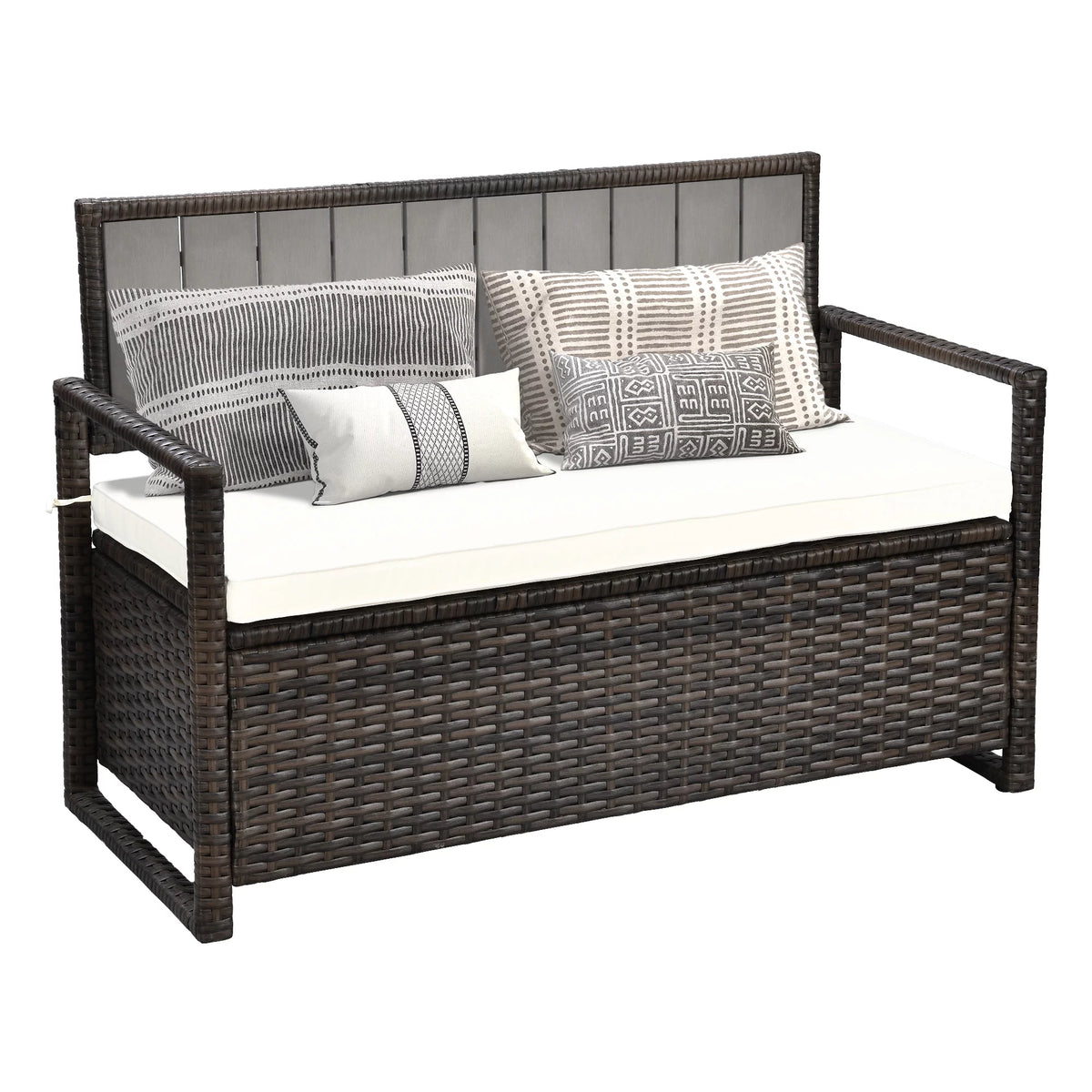 70 Gallon PE Rattan Storage Bench Deck Box with Cushions V1450