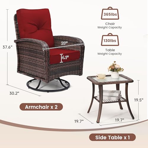 3 Piece Rattan Wicker Bistro Set with Glass Top Table R695