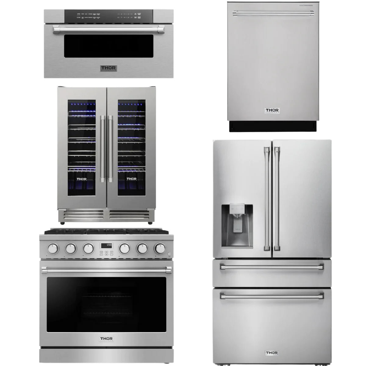 36 Gas Range, Refrigerator, Dishwasher, Microwave and Wine Cooler F825887