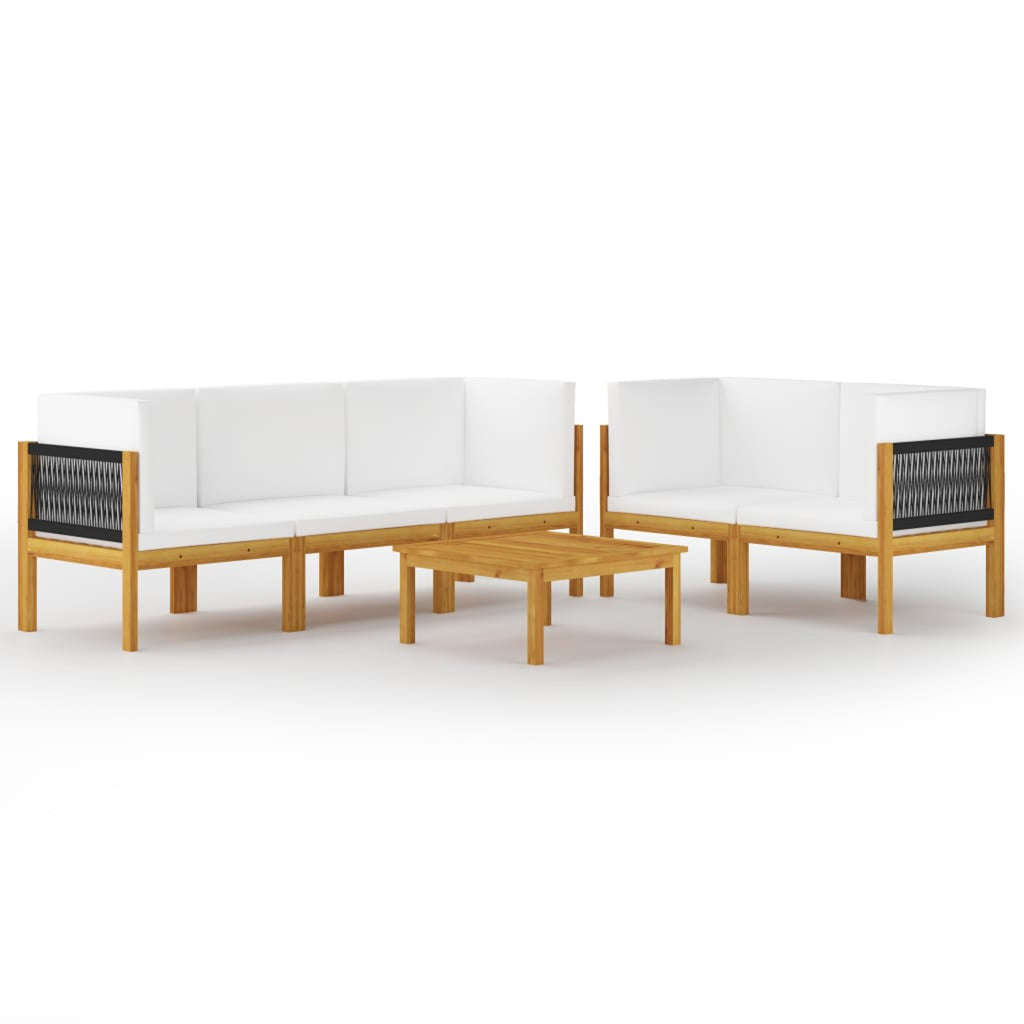 6 Piece Acacia Wood Patio Lounge Set with Cream White Cushion N572