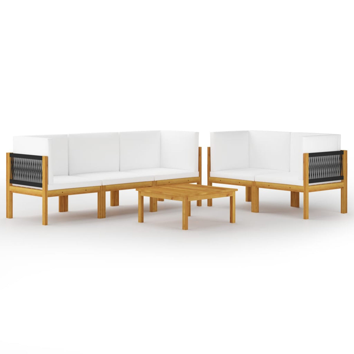 6 Piece Acacia Wood Patio Lounge Set with Cream White Cushion N572
