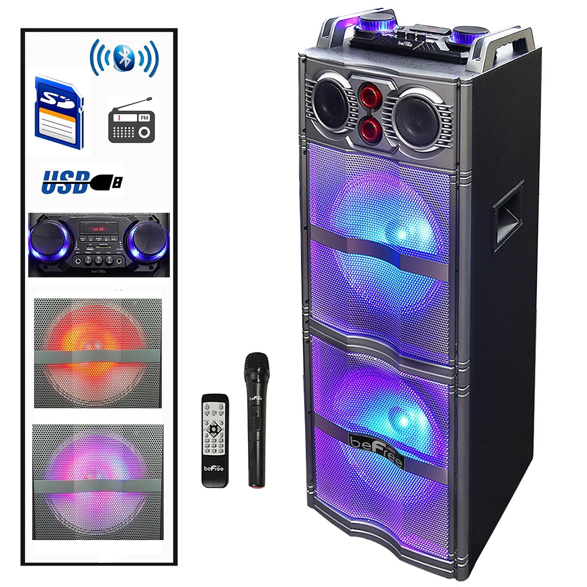 Double 10" Bluetooth Portable Party Speaker with Reactive Lights D9234