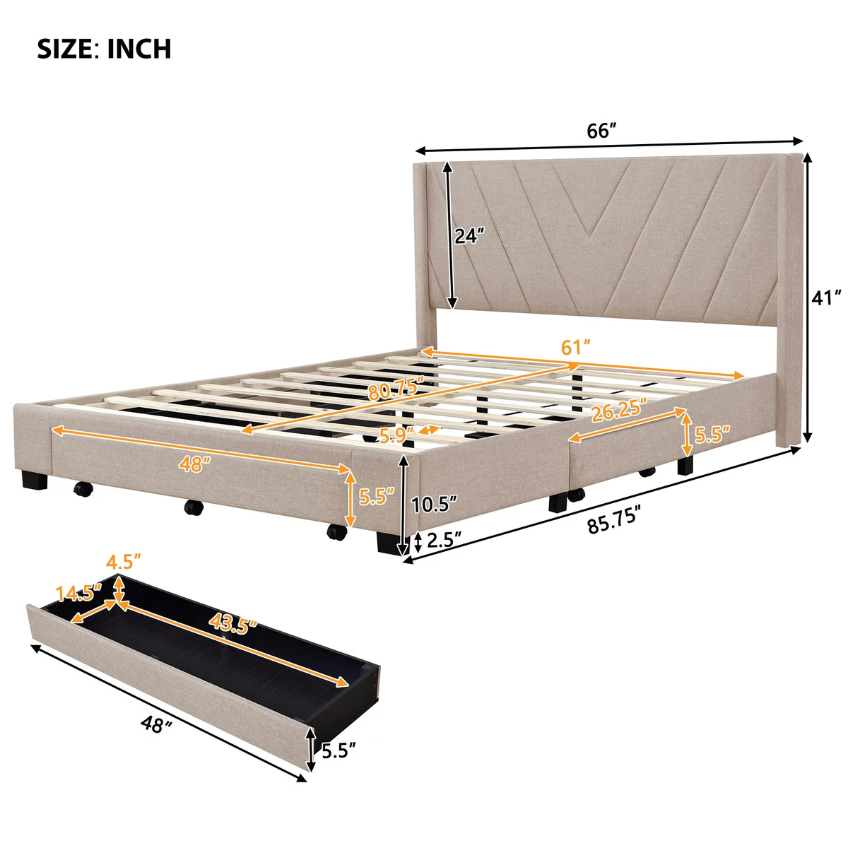 Beige Queen Size Upholstered Storage Bed Frame N749176