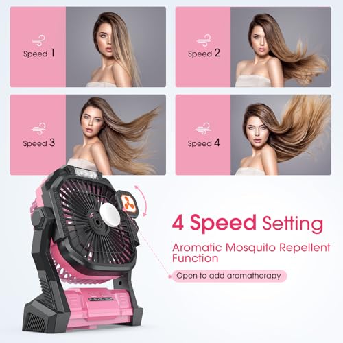 Portable Rechargeable Fan 20000mAh with LED Lantern Pink W190