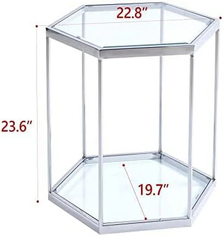 20 inch Tempered Glass End Table with Stainless Steel Frame A195