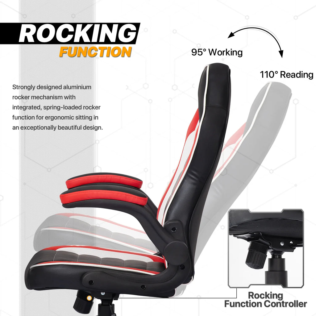 Red Leather High-Back Swivel Gaming Chair with PVC Mat V5927