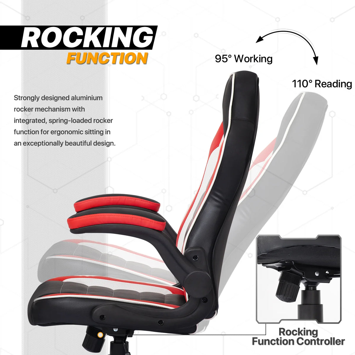 Red Leather High-Back Swivel Gaming Chair with PVC Mat V5927
