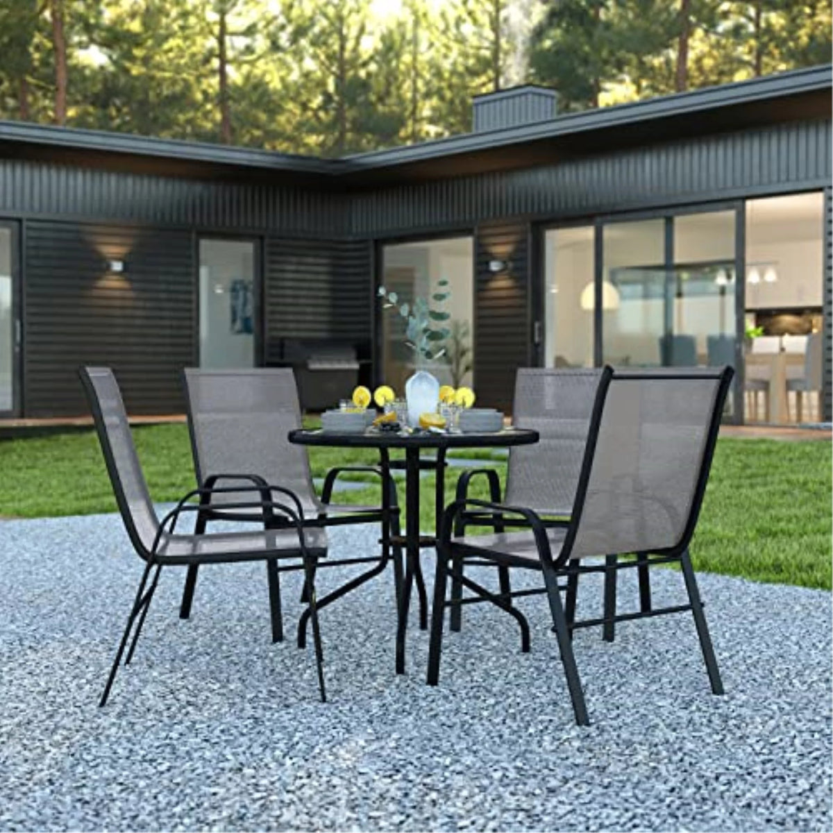 5-Piece Steel Glass Patio Table and Chair Set T376