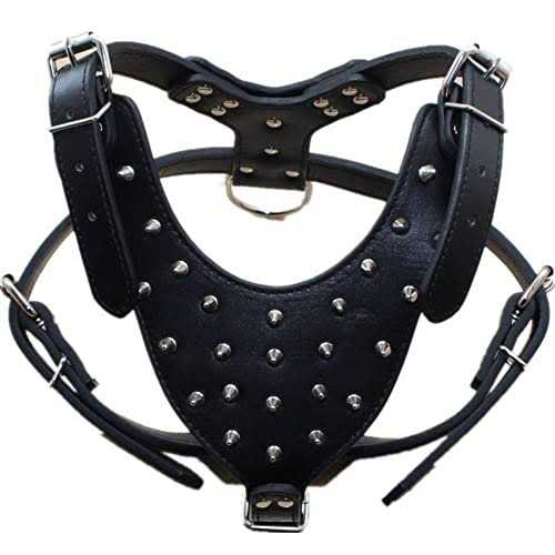 Leather Spiked Studded Dog Collars Harnesses Matching Set V1033