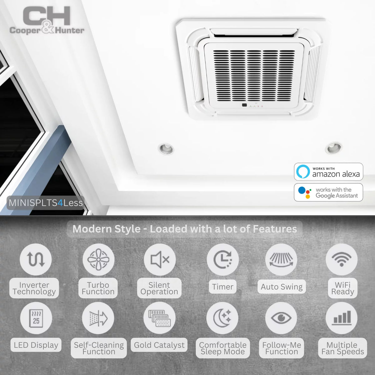 24000 BTU 230V Ceiling Cassette Mini Split Heat Pump Air Conditioner W589655
