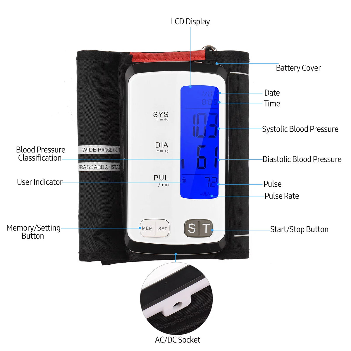 Automatic Upper Arm BP Cuff with 3.2-inch LCD Display J542519